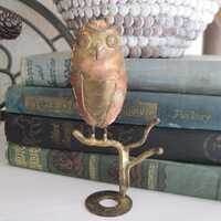 Vintage Signed Metal Owl Sculpture