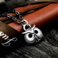 Owl Totem 925 Silver Pendant Necklace - Abstract Owl Bird Gothic Silver Pendant - Viking Style Totem