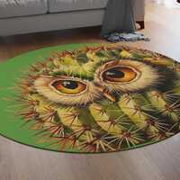 Cactus Owl Rug - Fun Home Decor, Unique Area Rug, Housewarming Gift, Retro Inspired Design For Bird 