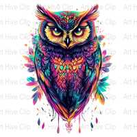 Neon Owl PNG, Colorful Owl Clipart, Abstract Owl Art, Digital Owl Design, Bright Owl Illustration, V
