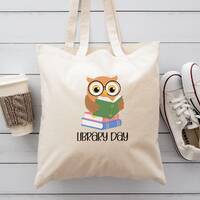 Owl Canvas Book Bag, Kids Library Book Bag, Library Tote Bag, Elementary School Teacher Gift, Reusab