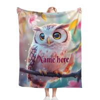 Personalized Owl Blanket: Magical Floral Fleece Throw