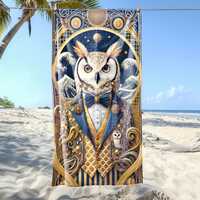 Elegant Owl Beach Towel - Quick-Dry Microfiber, Sand-Free, Lightweight & Large, Regal Design for