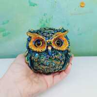 Handmade Turquoise Owl Statue: Bohemian Art Deco Figurine