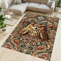 Ornate Owl Area Rug: Baroque Scrollwork, Bird Decor
