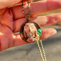Owl Pendant Necklace  | Handmade, Hand-Painted | Woodland Animal Totem Charm | Mushroom Wildlife Art
