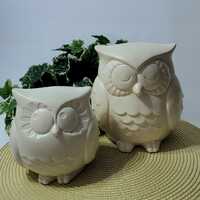 Vintage Hallmark Ceramic Owls,  Set of 2 Hallmark Off-white Ceramic Owl Statuettes, Large Ceramic Ow