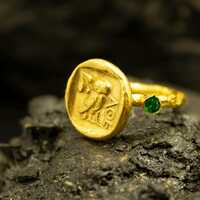 Athena Owl Coin Signet Gold Ring | 24K Gold Plated 925 Sterling Silver | Greek Owl Coin Ring | Roman