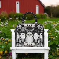 Celestial Snow Owl Small Shoulder Handbag, Night Bird Purse, Vegan Leather Zip Bag, Owl Gifts, Artis