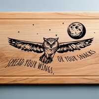 Owl Charcuterie Cutting Board Laser Engrave SVG File, Moon svg, png, Lightburn Laser SVG File, Wood 