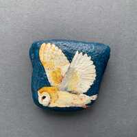Barn owl in flight painted rock paperweight