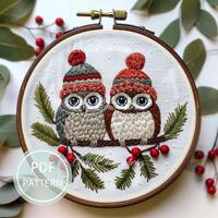 Christmas Owl Embroidery Pattern: Winter Birds on Branch (PDF Pattern)