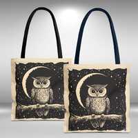 Owl Tote Bag,Lino Print Style,Nature Lover Gift,Unisex Art Style Shoulder Bag,Gift for Owl Lovers,Re