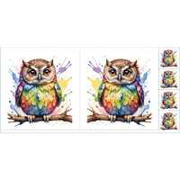 Watercolor Fabric Panel, Owl CYS631491, Craft Yourself Silly, Rainbow Owl Fabric Panel, Quality Quil