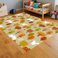 Squirrel Rug,Cute Owl Rug,Forest Patterned Carpet,Colorful Trees Rug,Cartoon Character Squirrel Rug,