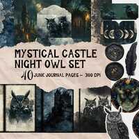 Mystical Night Owl Junk Journal Kit - Printable Witch Pages, Vintage Ephemera, Grimoire Starry Sky, 