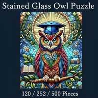 Stained Glass Owl Jigsaw Puzzle, Wise Owl Art Puzzle, Colorful Owl Illustration, Family Puzzle Gift 