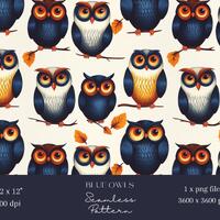 1x Yellow Blue Owls Digital Paper Night Birds Fabric Seamless Pattern Scrapbooking Paper Animal Digi