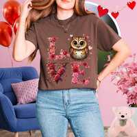 Woodland Owl LOVE Valentine Shirt, Chocolate and Roses T-shirt,  Alternative Valentine's Day Gif