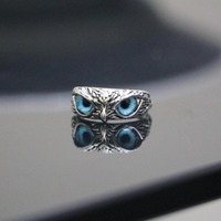 Blue-Eyed Owl Ring, Gothic Jewelry, Adjustable Ring, Forest Animal Jewelry, Goth Ring
