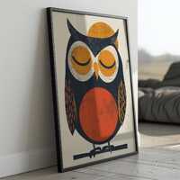 Sleepy Owl Art Print: Mid-Century Modern, Retro Boho (Digital Download)