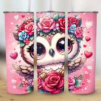 Cute Owl Floral PNG, Owl Tumbler Wrap, 20oz Skinny Tumbler, Sublimation PNG, Owl with Flower Crown, 
