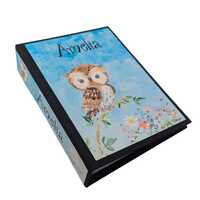 Owl Photo Album, Woodland Gift, 4x6 Pictures, Personalized Name, Linen Book D#140