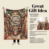 Owl Lovers Velveteen Blanket | Whimsical Adventure Awaits Between Pages Book Lovers Teachers Blanket