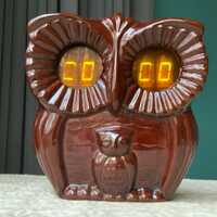 Vintage Electronic Wall Owl Clock. Adorable Ceramic Owl,  Wall Watch. 24-Hour Clock from the 1980s, 