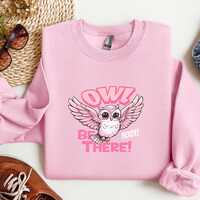Blush Pink Owl Fairycore Oversized Sweatshirt for Animal Lover, Strawberry Milk Aesthetic Owl Sweate