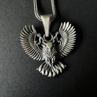 Ornamented Viking Owl Necklace, 925 Sterling Silver Nordic Bird Pendant, Owl with Celtic Engravings 