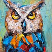 Owl Painting Wildlife Painting Original Art Impasto Oil Painting 5x7 Animal Painting Owl Portrait Pa