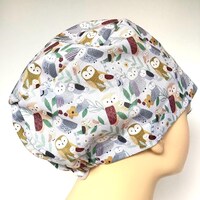 Owls Euro Scrub Cap/Womens Scrub Cap/Or Hat/Surgical Hat/Chef Vet Chemo Hat/Er Peds Trauma Hat