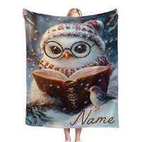 Personalized Winter Owl Flannel Blanket: Snowy Forest Design