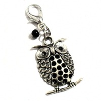 Owl Pendant Planner Clip, Wise Night Bird Spiral Binder Clasp and Black Glass Bead, Silver Tone Wise