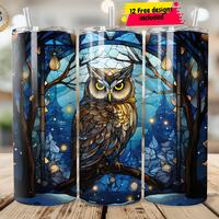Stained Glass Owl 20oz Skinny Tumbler Sublimation Design Templates Woodland Creature Tumbler Straigh