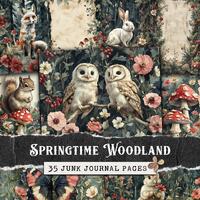 Woodland Animals Junk Journal Kit, Owl & Fox Botanical Mushroom Scrapbook Digital Papers Collage