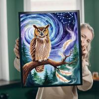 Jigsaw Puzzle, Great Horned Owl Constellation Scene, 110-1014 Pieces, Mystical Forest Nature Gift, R