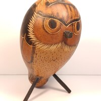 Peruvian Folk Art Owl Figurine – Calabash Gourd Hand Carved and Crafted in Ayocucho Region