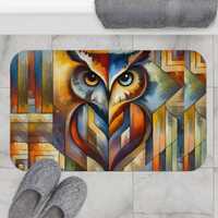 Abstract Owl Luxury Luxury Bath Mat, Custom Mid Century Memory Foam Rug , Unique Bathroom Accessory 