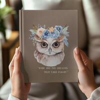 Vintage Owl Journal ,Wise Are the Dreams That Take Flight Floral Crown Owl Notebook, Inspirational W