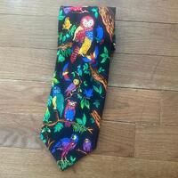 Vintage Addiction Multicolor 100% Silk Owls Birds Print Necktie