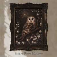 Owl & Moon | PRINTABLE Wall Art, Dark Academia Print, Eclectic Witchy Decor, Moody Cottagecore A
