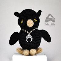 Knitted Black Owl with a Pendant Crescent Moon in Sparkling Silver on a Chain | Wicca Pagan Spooky T