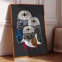 Snowy Owls Art Print, Whimsical Home Decor, Gift For Her, Kitchen, Bedroom, Bathroom, Living Room, E