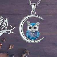 Owl Moon Necklace 925 Sterling Silver Bird Owl Necklace For Women