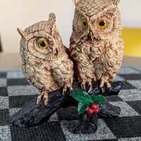Vintage MCM Pair of Owls on a Stick Statue