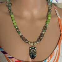 Beaded Necklace, Glass Owl PendantNecklace
