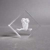 Vintage Reversed Carved Lucite Owl Figurine, Miniature Clear Lucite Statue, Cute Owl On Branch, Vint