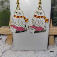 Wizard Owl Dangle Earrings: Fantasy Enamel Jewelry